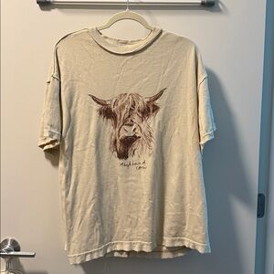Free People T-Shirt with Highland Cow Print